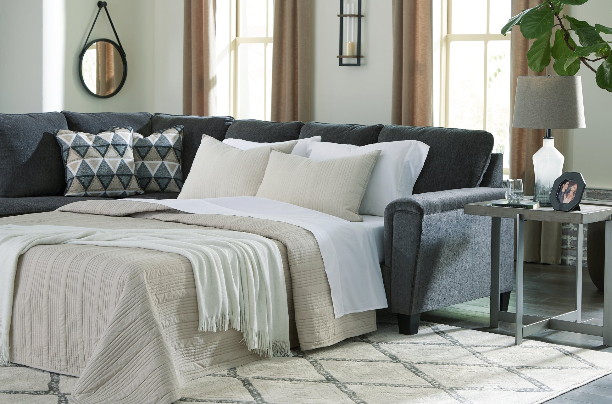 Bradenton Furniture Outlet - Ashley Furniture - Abinger Sectional - RAF 2-Piece Sleeper Sectional with Chaise / Smoke - 83905S3