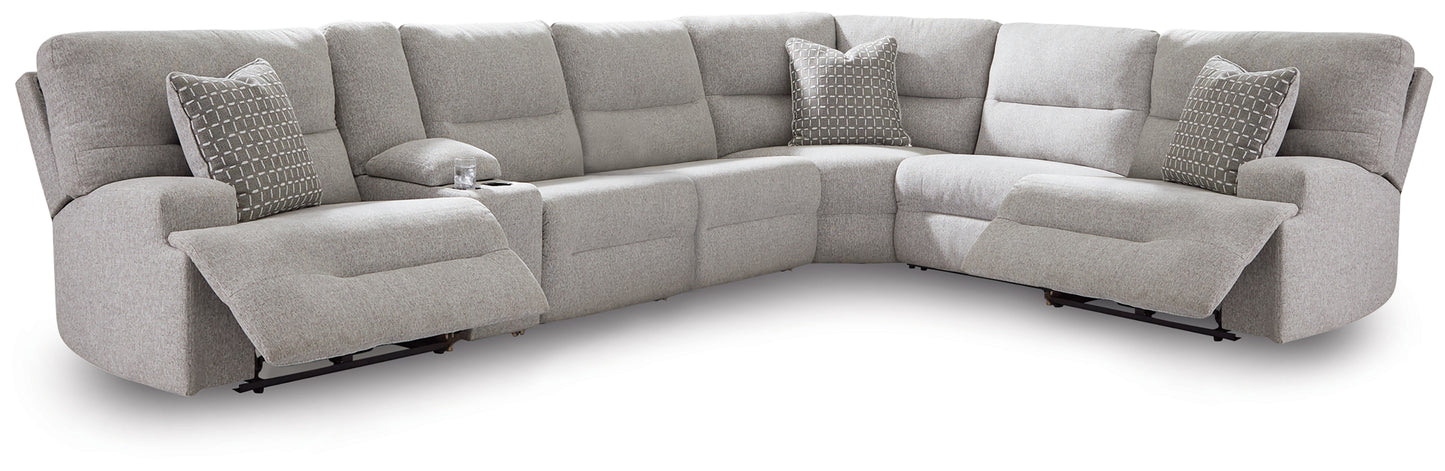 Bradenton Furniture Outlet - Ashley Furniture - Acklen Place Sectional - 7-Piece Power Sectional Reclining Sofa with Storage Console / Pewter - 93605S20