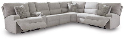 Bradenton Furniture Outlet - Ashley Furniture - Acklen Place Sectional - 7-Piece Power Sectional Reclining Sofa with Storage Console / Pewter - 93605S20