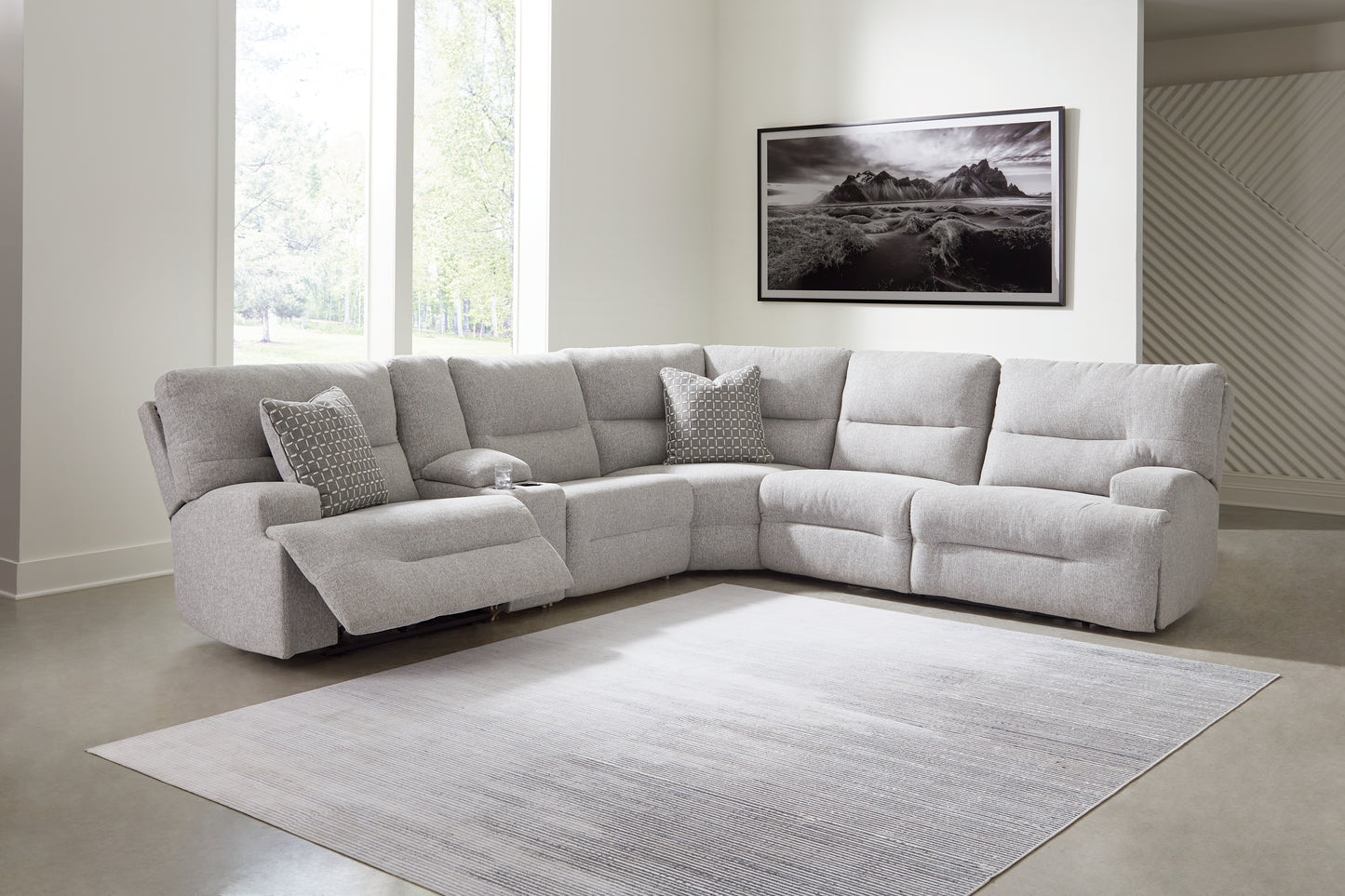 Bradenton Furniture Outlet - Ashley Furniture - Acklen Place Sectional - 6-Piece Power Reclining Sectional / Pewter - 93605S9