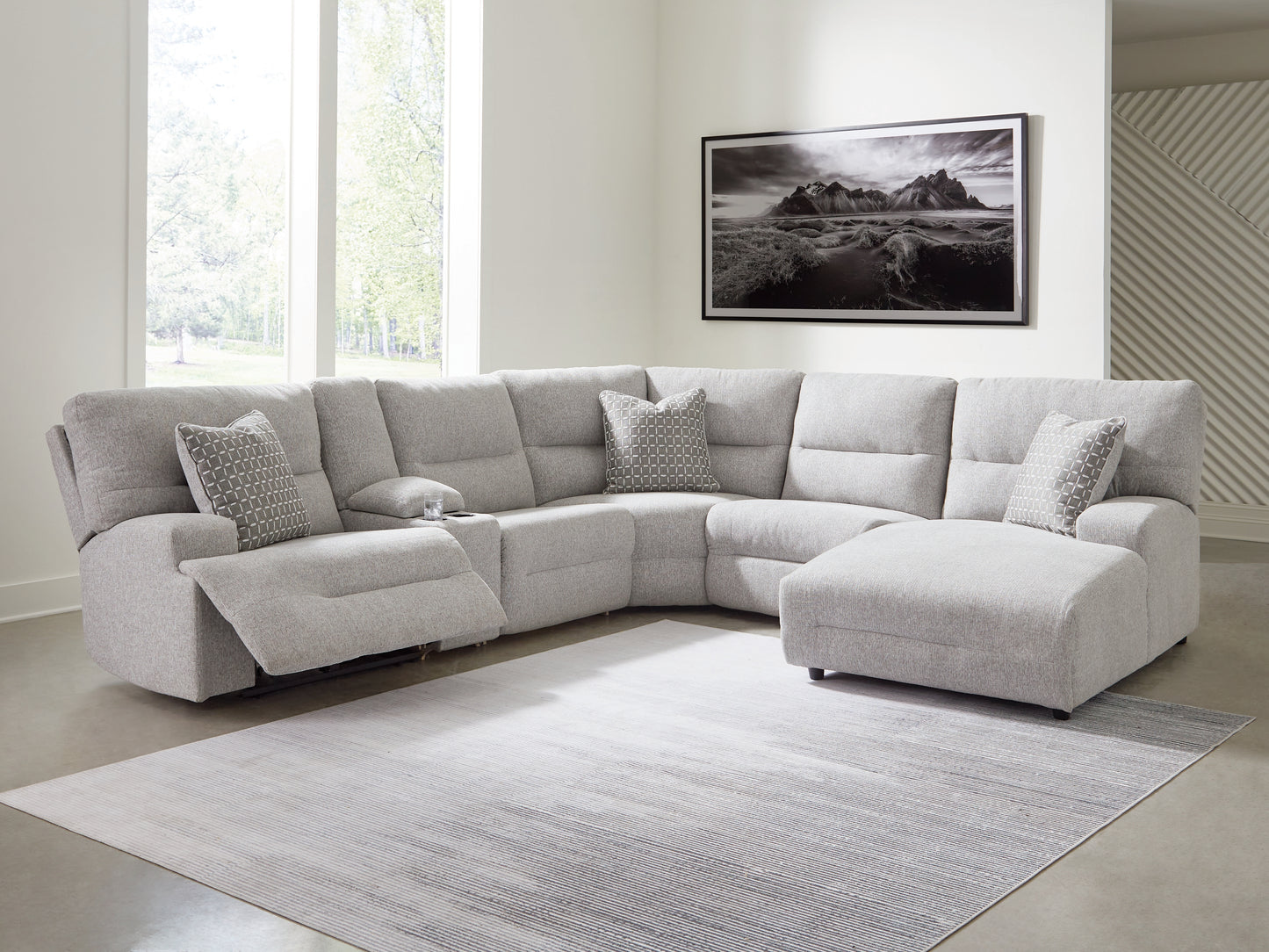Bradenton Furniture Outlet - Ashley Furniture - Acklen Place Sectional - 6-Piece Power Reclining Sectional with Chaise / Pewter - 93605S1