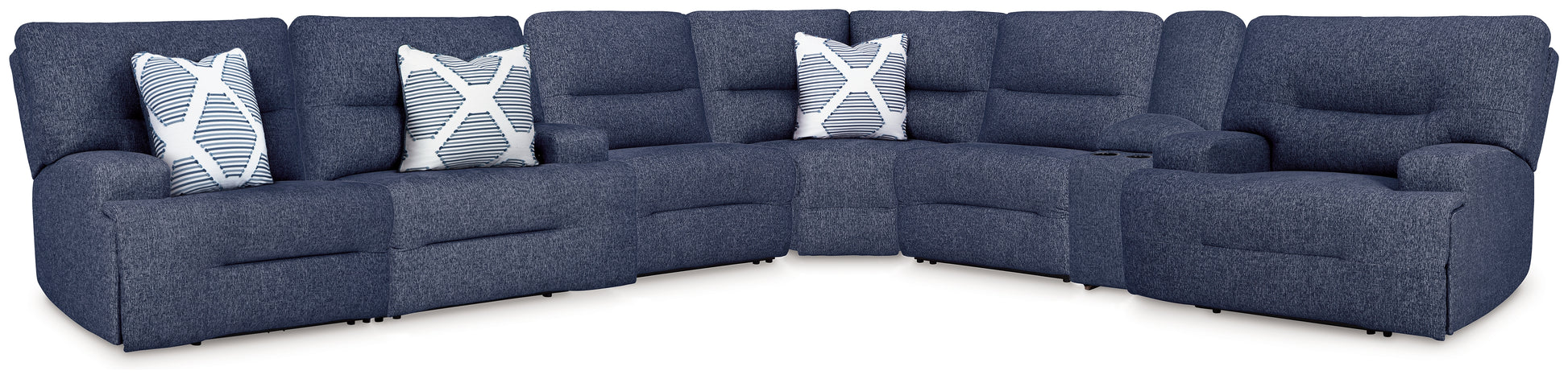 Bradenton Furniture Outlet - Ashley Furniture - Acklen Place Sectional - 7-Piece Power Reclining Sectional / Navy - 93607S8