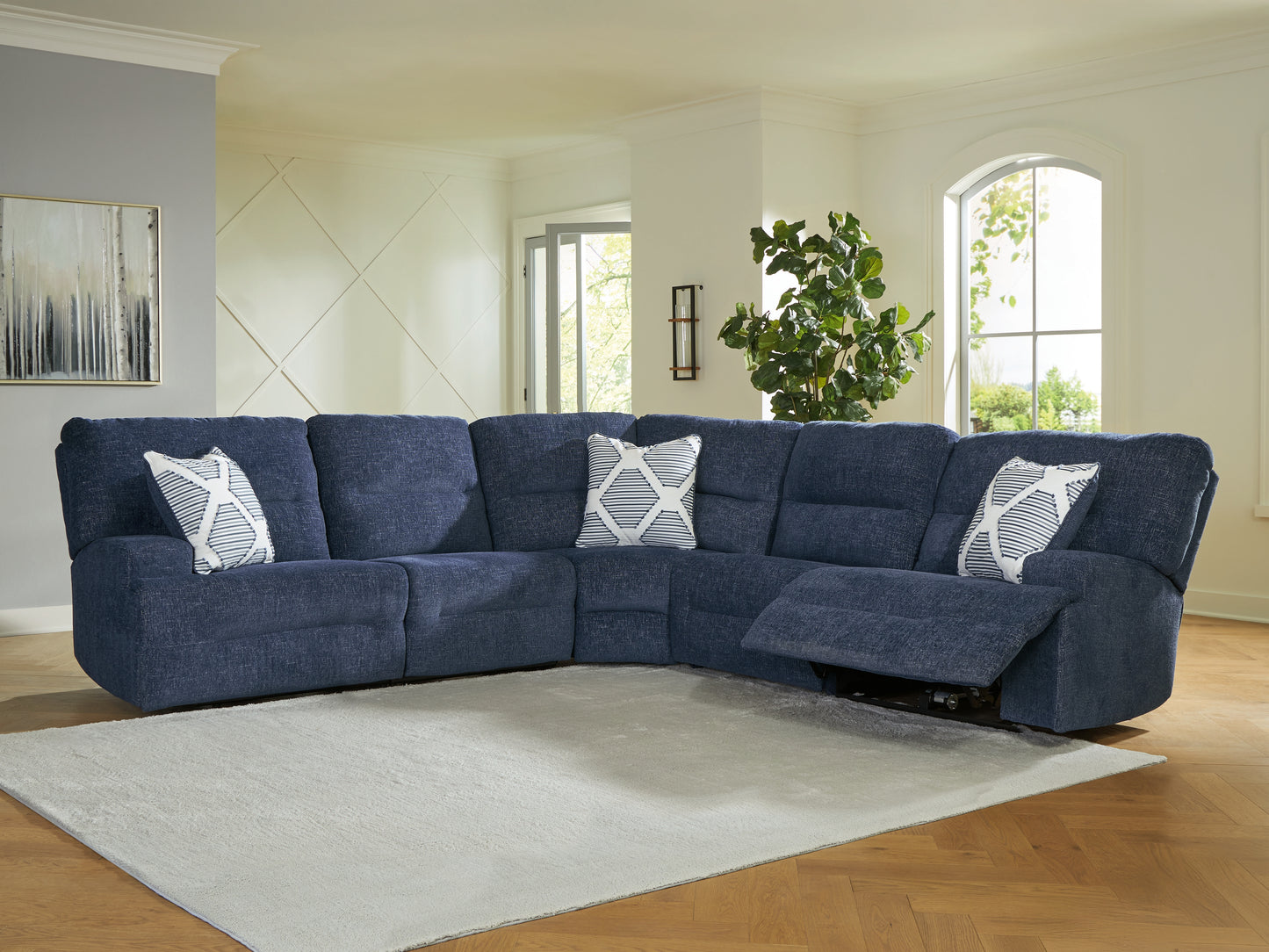 Bradenton Furniture Outlet - Ashley Furniture - Acklen Place Sectional - 5-Piece Power Reclining Sectional / Navy - 93607S3