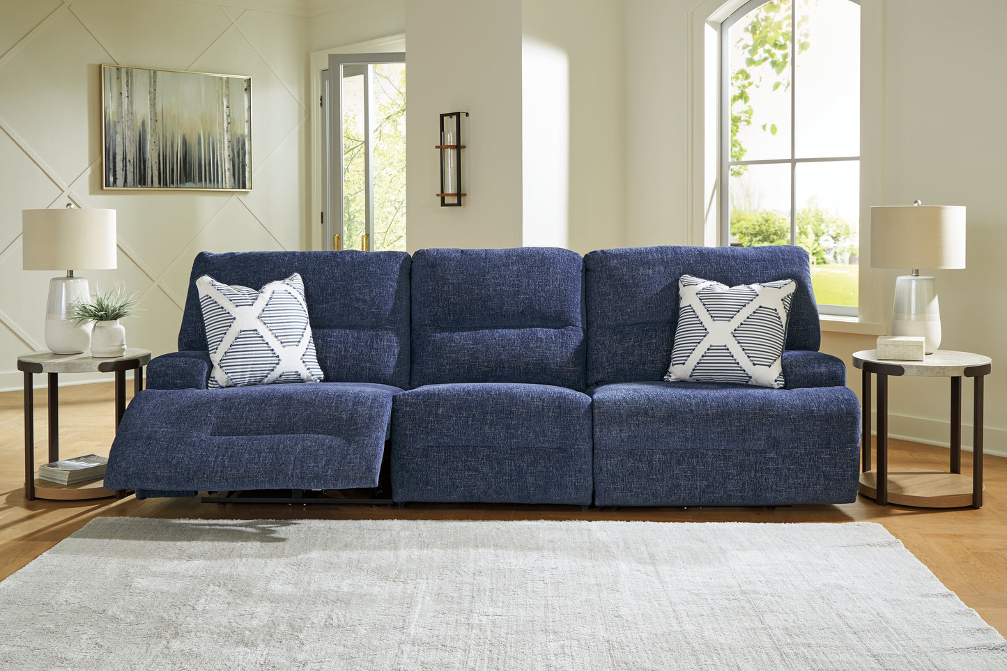 Bradenton Furniture Outlet - Ashley Furniture - Acklen Place Sectional - 3-Piece Power Reclining Sectional Sofa / Navy - 93607S18