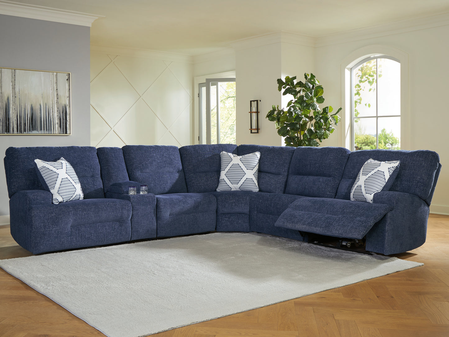 Bradenton Furniture Outlet - Ashley Furniture - Acklen Place Sectional - 6-Piece Power Reclining Sectional / Navy - 93607S15