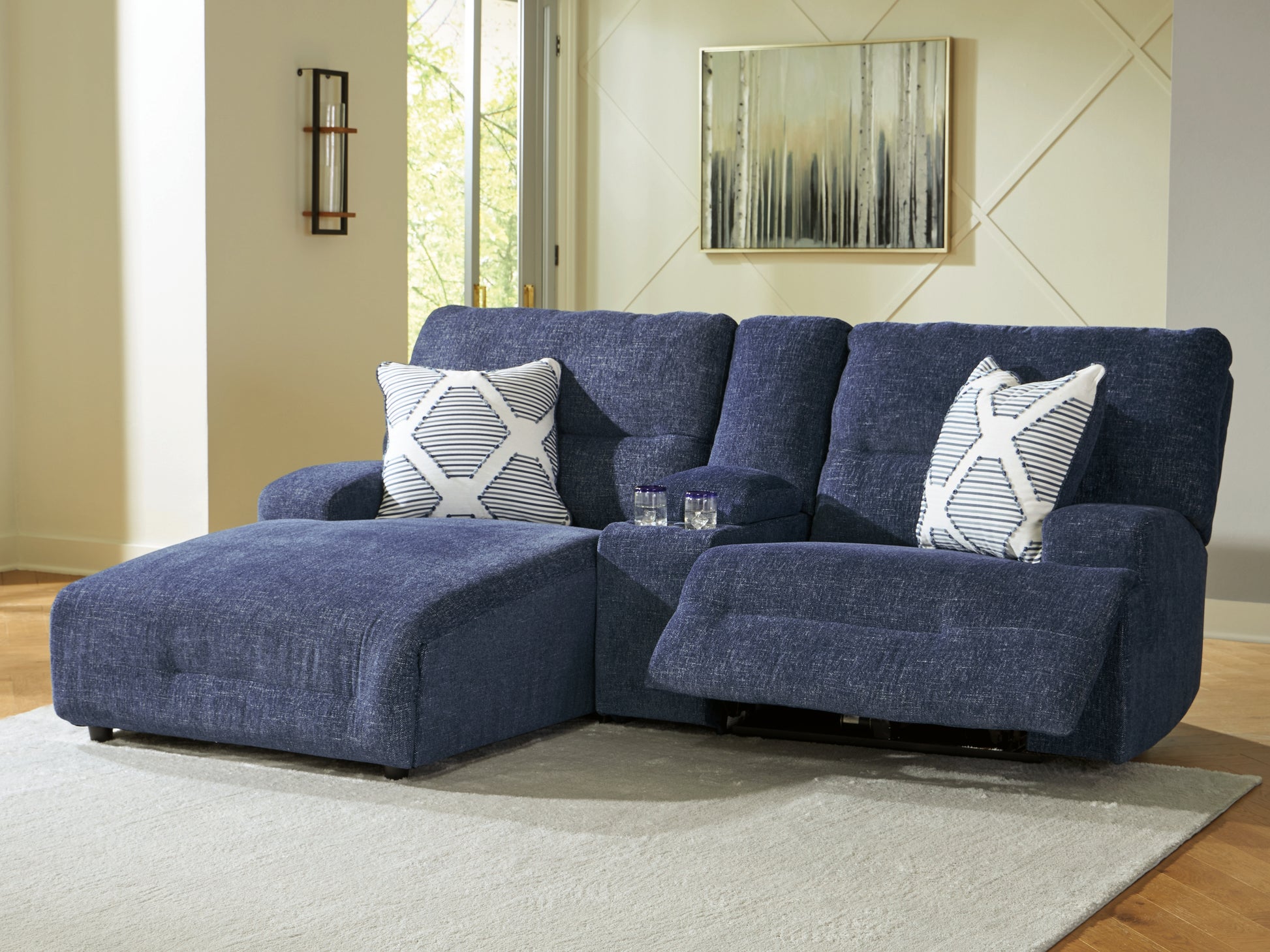Bradenton Furniture Outlet - Ashley Furniture - Acklen Place Sectional - 3-Piece Power Reclining Sectional Sofa with Chaise / Navy - 93607S5