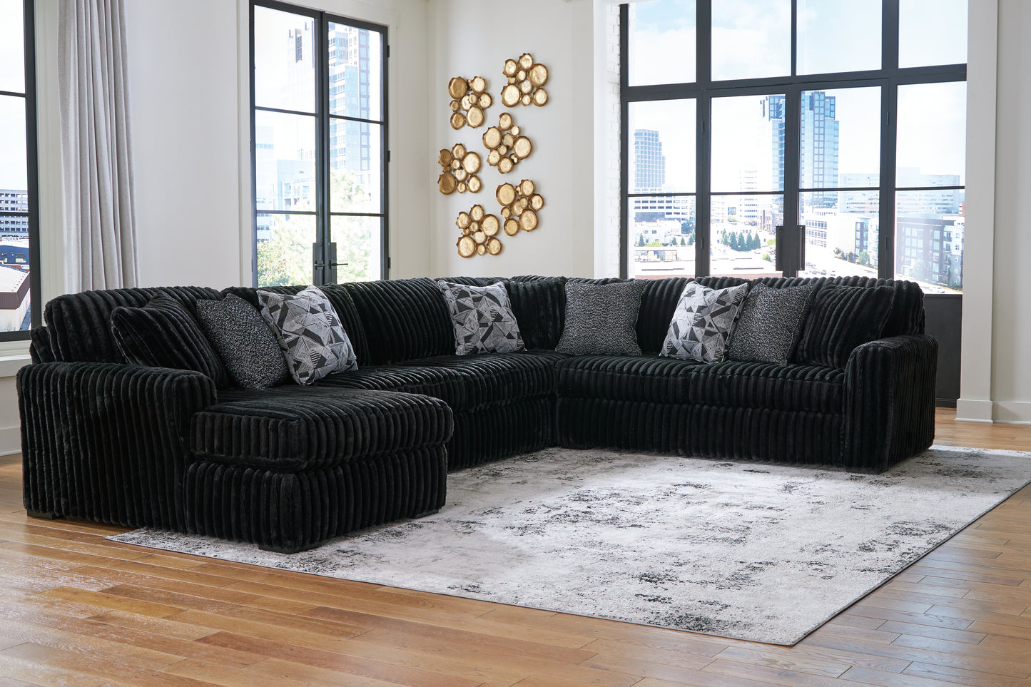 Bradenton Furniture Outlet - Ashley Furniture - Midnight-Madness Sectional - RAF 4-Piece Sectional with Chaise / Onyx - 98103S4