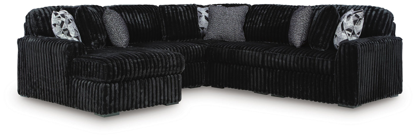 Bradenton Furniture Outlet - Ashley Furniture - Midnight-Madness Sectional - RAF 5-Piece Sectional with Chaise / Onyx - 98103S21