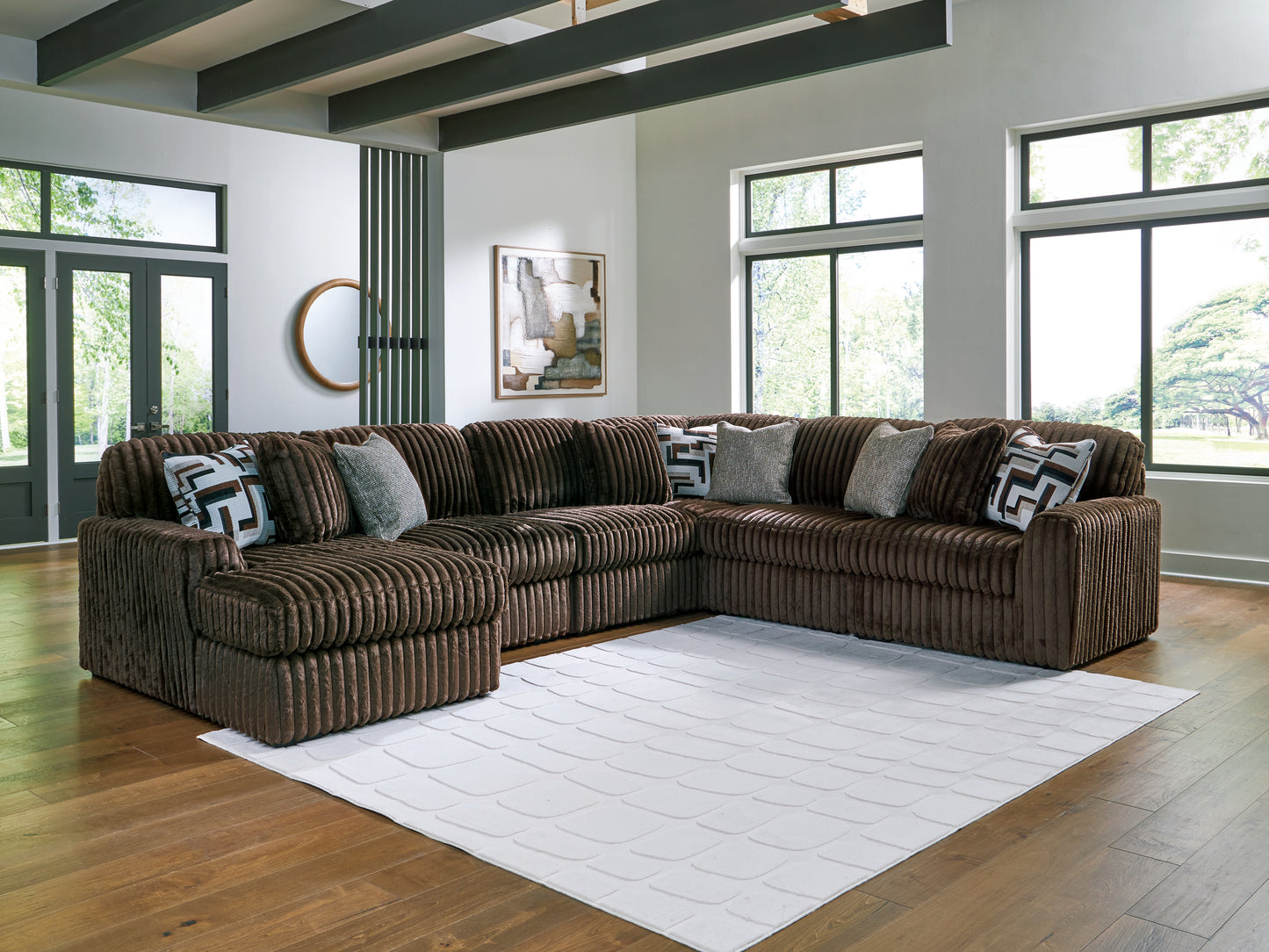 Bradenton Furniture Outlet - Ashley Furniture - Midnight-Madness Sectional - RAF 6-Piece Sectional with Chaise / Chocolate - 98104S23