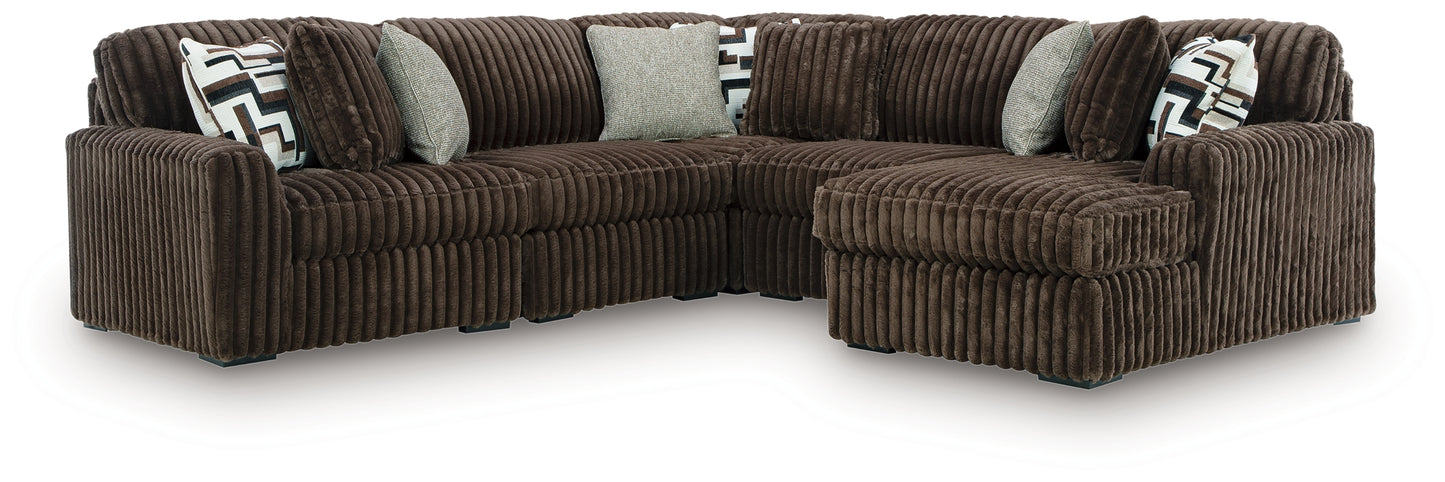Bradenton Furniture Outlet - Ashley Furniture - Midnight-Madness Sectional - RAF 5-Piece Sectional with Chaise / Chocolate - 98104S22