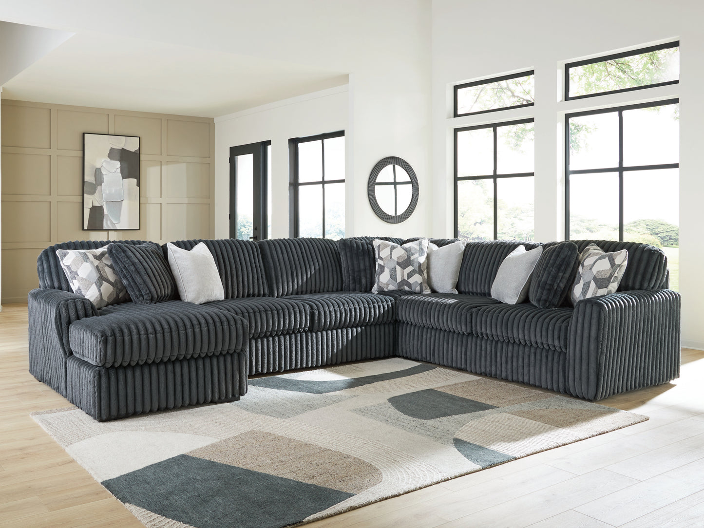 Bradenton Furniture Outlet - Ashley Furniture - Midnight-Madness Sectional - RAF 4-Piece Sectional with Chaise / Gunmetal - 98105S1
