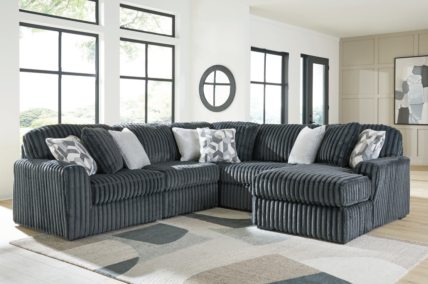 Bradenton Furniture Outlet - Ashley Furniture - Midnight-Madness Sectional - RAF 5-Piece Sectional with Chaise / Gunmetal - 98105S23