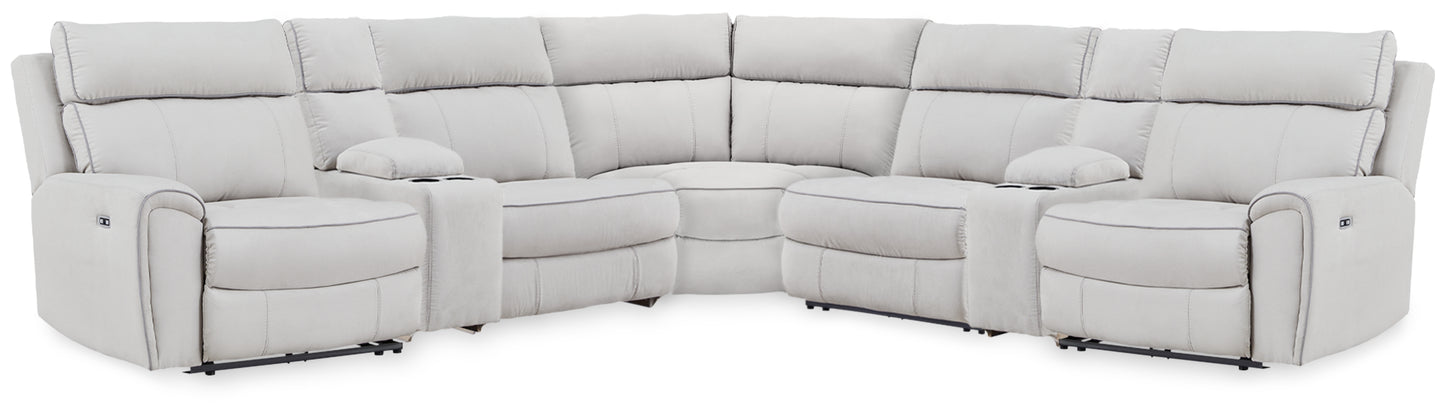 Bradenton Furniture Outlet - Ashley Furniture - Social Pointe Sectional - 7-Piece Reclining Sectional with Storage Consoles / Pearl/Ash - PC98802S34