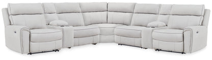 Bradenton Furniture Outlet - Ashley Furniture - Social Pointe Sectional - 7-Piece Reclining Sectional with Storage Consoles / Pearl/Ash - PC98802S34