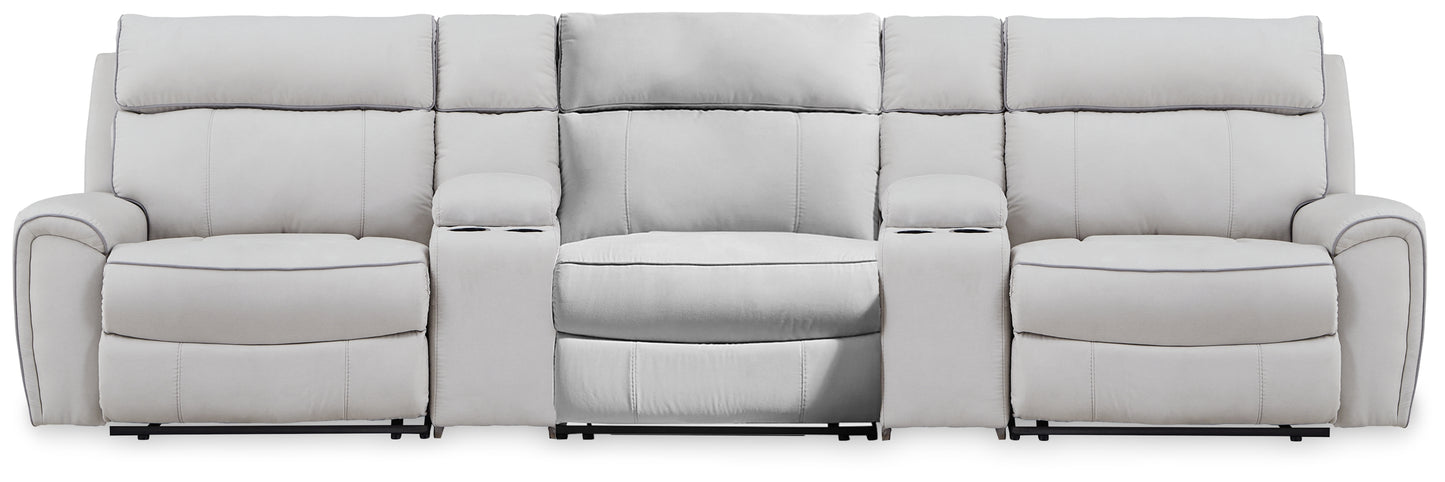 Bradenton Furniture Outlet - Ashley Furniture - Social Pointe Sectional - 5-Piece Reclining Sectional with Storage Consoles / Pearl/Ash - PC98802S39