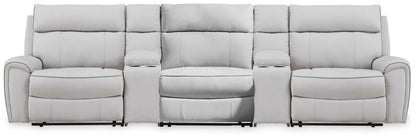 Bradenton Furniture Outlet - Ashley Furniture - Social Pointe Sectional - 5-Piece Reclining Sectional with Storage Consoles / Pearl/Ash - PC98802S39