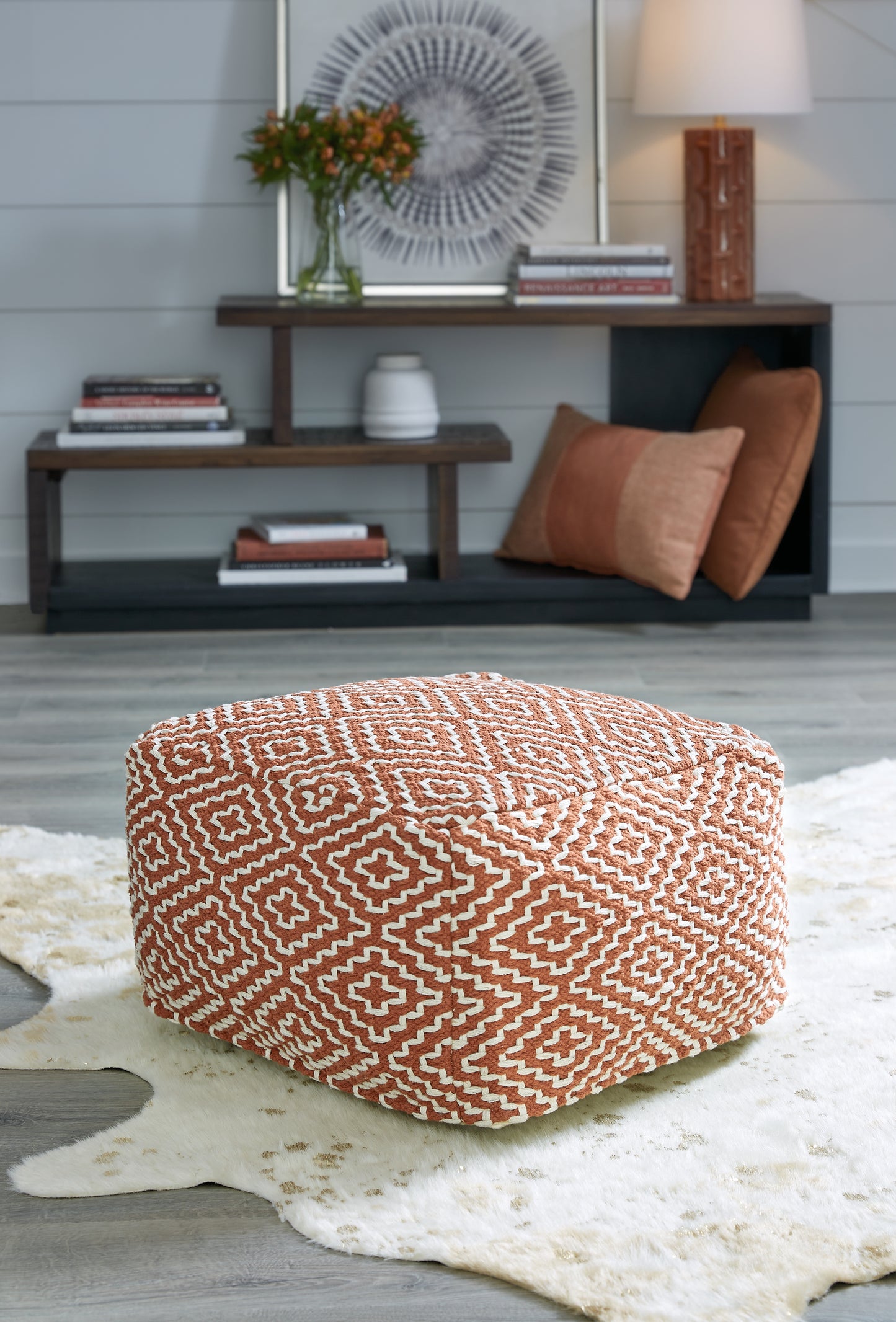 Bradenton Furniture Outlet - Ashley Furniture - Brynnsen Pouf - Pouf / Rust/Ivory - A1001056