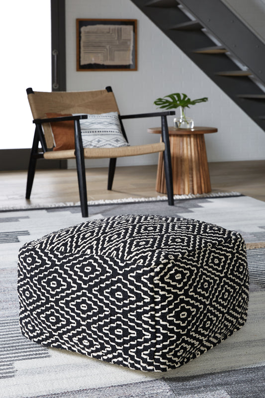 Bradenton Furniture Outlet - Ashley Furniture - Jasett Pouf - Pouf / Black/Ivory - A1001058