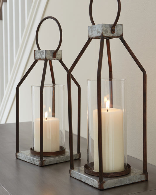 Bradenton Furniture Outlet - Ashley Furniture - Diedrick Candle Holder - Lantern Set (Set of 2) / Gray/Black - A2000346