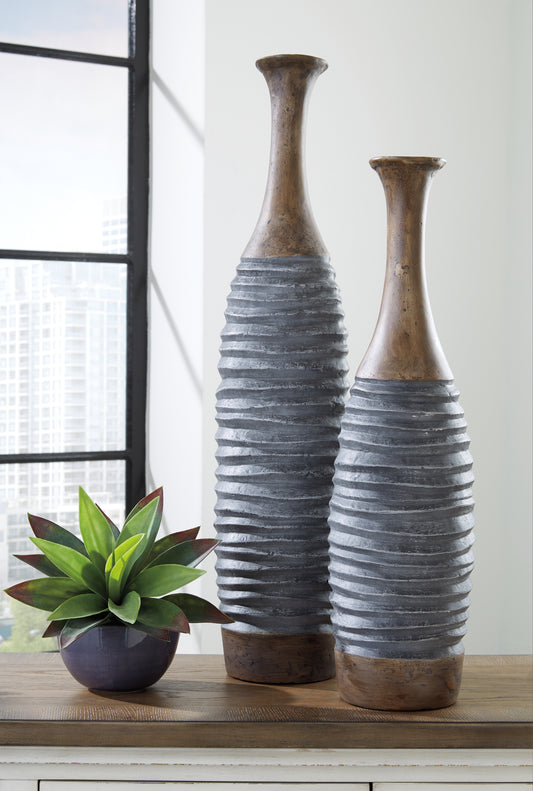 Bradenton Furniture Outlet - Ashley Furniture - Blayze Vase - Vase Set (Set of 2) / Antique Gray/Brown - A2000388