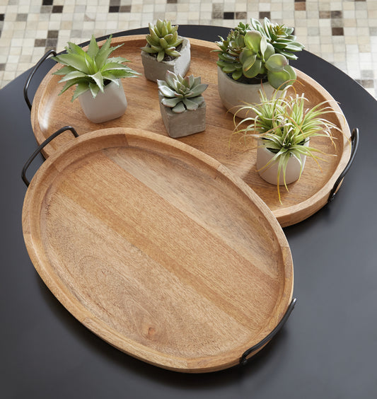 Bradenton Furniture Outlet - Ashley Furniture - Jocelyne Tray (Set of 2) - Tray Set (Set of 2) / Brown/Black - A2000455