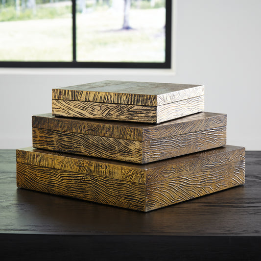 Bradenton Furniture Outlet - Ashley Furniture - Keldy Box (Set of 3) - Box Set (3/CN) / Antique Brass Finish - A2000490