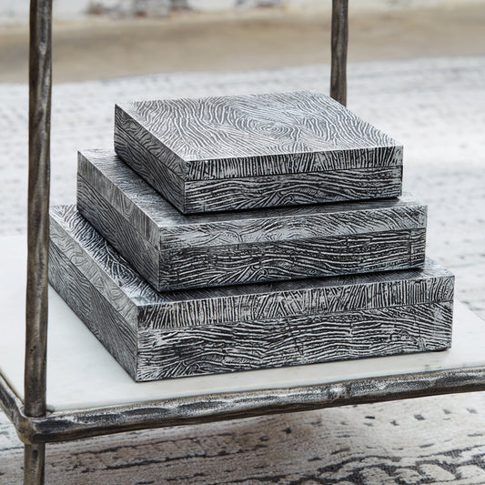 Bradenton Furniture Outlet - Ashley Furniture - Keldy Box (Set of 3) - Box Set (3/CN) / Antique Pewter Finish - A2000491