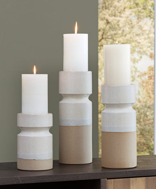 Bradenton Furniture Outlet - Ashley Furniture - Hurston Candle Holder - Candle Holder Set (3/CN) / Ivory/Brown - A2000583