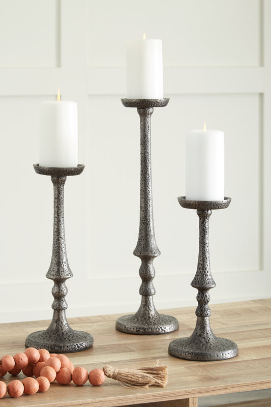 Bradenton Furniture Outlet - Ashley Furniture - Eravell Candle Holder - Candle Holder Set (3/CN) / Pewter Finish - A2000584