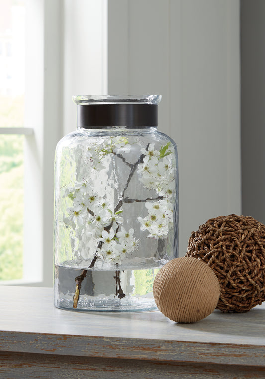 Bradenton Furniture Outlet - Ashley Furniture - Lukasvale Vase - Vase / Clear/Pewter Finish - A2000585