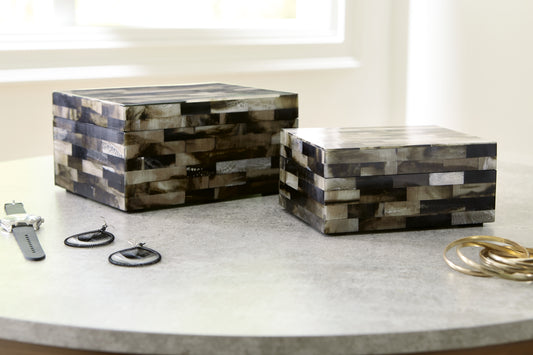 Bradenton Furniture Outlet - Ashley Furniture - Ellford Box (Set of 2) - Box Set (Set of 2) / Black/Brown/Cream - A2000596