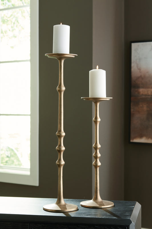 Bradenton Furniture Outlet - Ashley Furniture - Larwick Candle Holder - Candle Holder Set (Set of 2) / Antique Brass Finish - A2000683