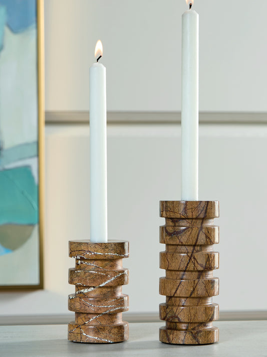 Bradenton Furniture Outlet - Ashley Furniture - Emsleyfield Candle Holder - Candle Holder Set (Set of 2) / Tan - A2000735
