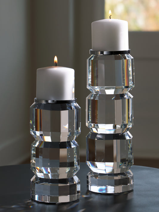 Bradenton Furniture Outlet - Ashley Furniture - Brentley Candle Holder - Candle Holder Set (Set of 2) / Clear/Silver Finish - A2000770