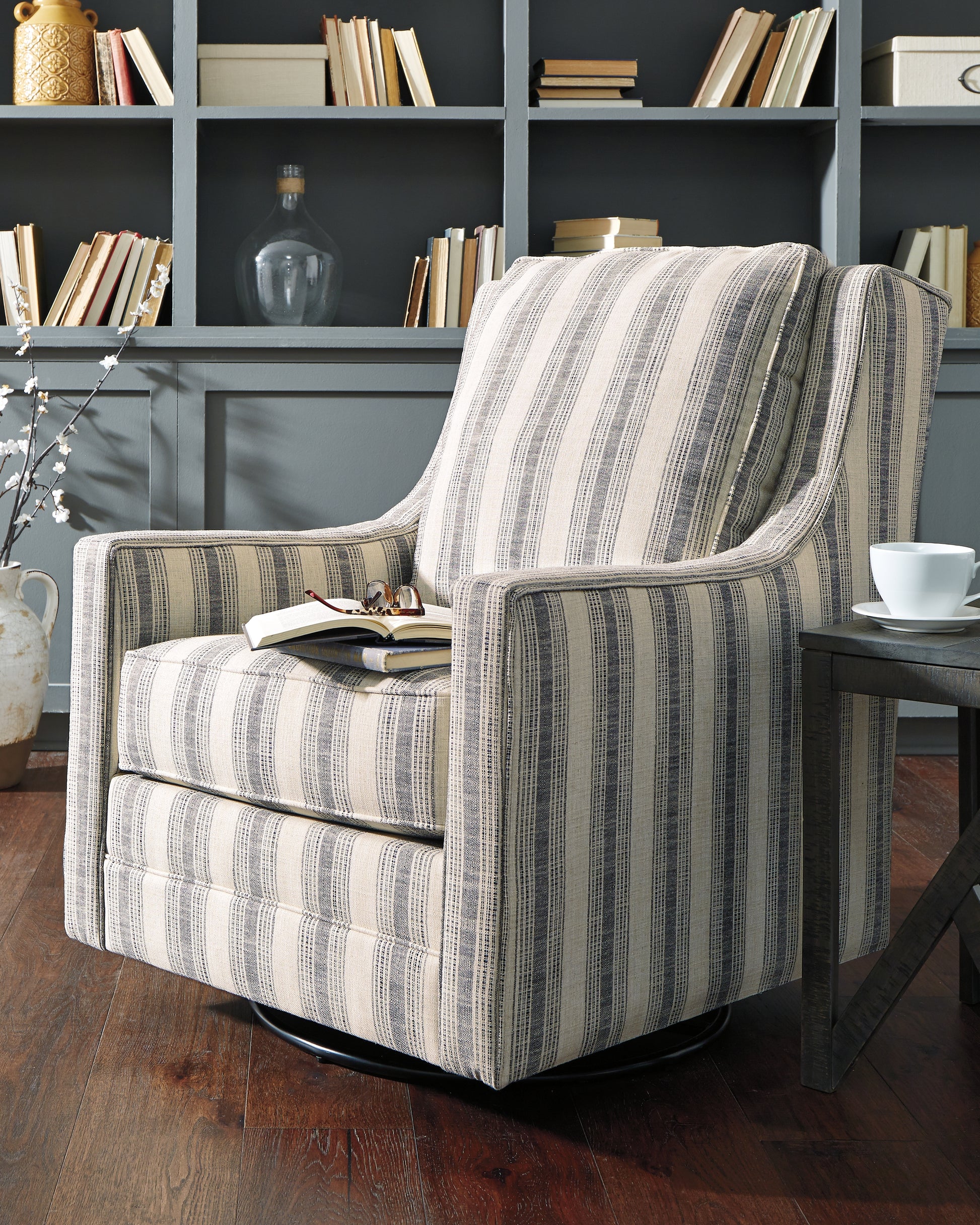 Bradenton Furniture Outlet - Ashley Furniture - Kambria Swivel Glider Accent Chair - Swivel Glider Accent Chair / Ivory/Black - A3000207