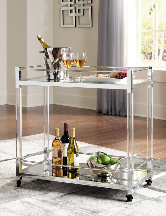 Bradenton Furniture Outlet - Ashley Furniture - Chaseton Bar Cart - Bar Cart / Clear/Silver Finish - A4000501