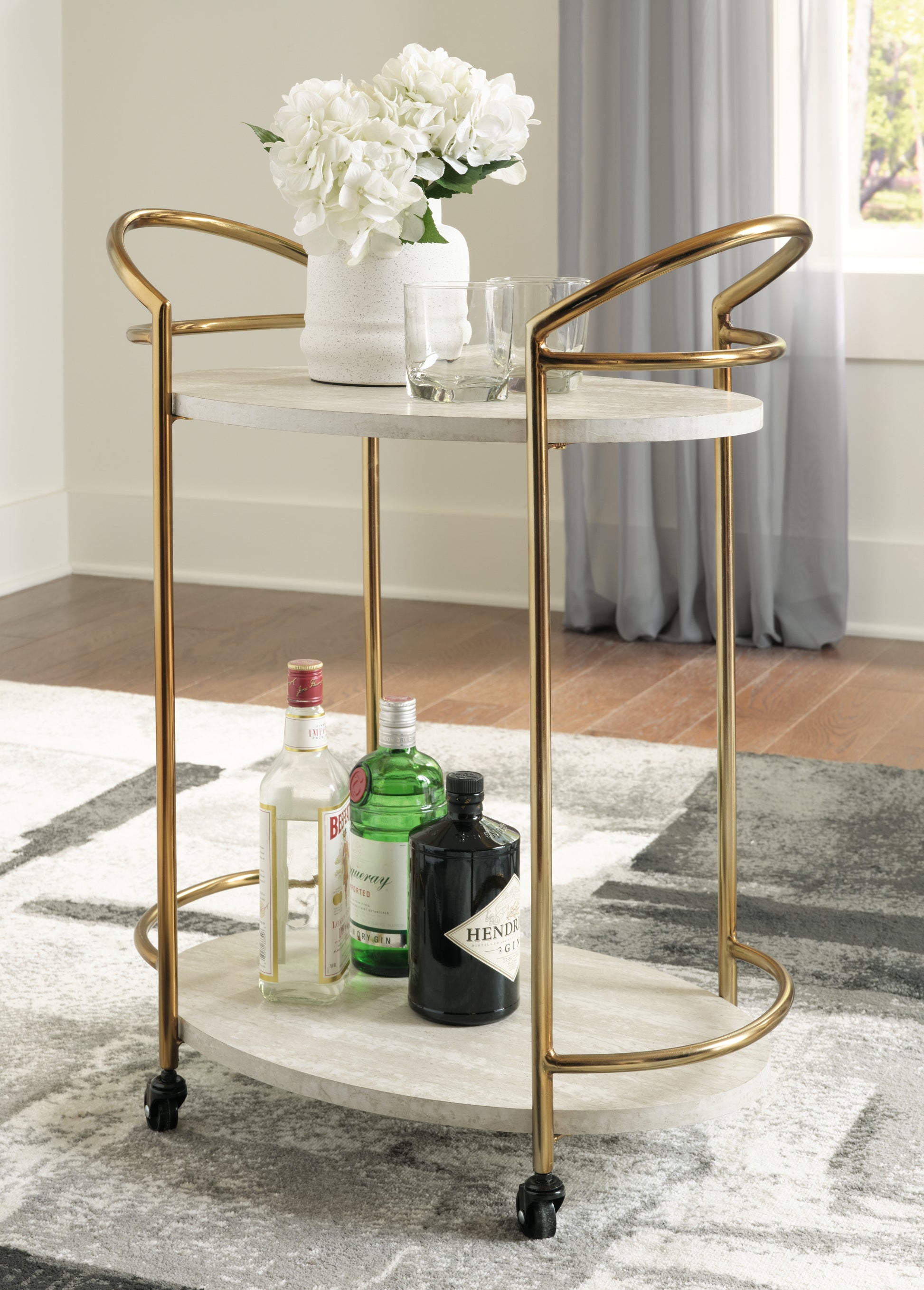 Bradenton Furniture Outlet - Ashley Furniture - Tarica Bar Cart - Bar Cart / Cream/Gold Finish - A4000502