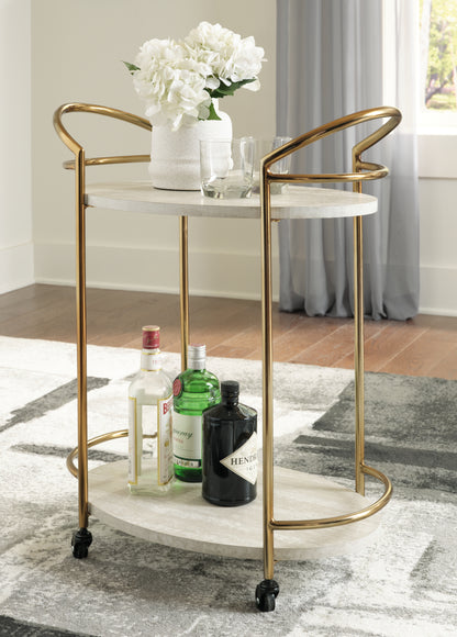 Bradenton Furniture Outlet - Ashley Furniture - Tarica Bar Cart - Bar Cart / Cream/Gold Finish - A4000502