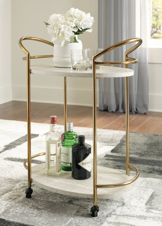 Bradenton Furniture Outlet - Ashley Furniture - Tarica Bar Cart - Bar Cart / Cream/Gold Finish - A4000502