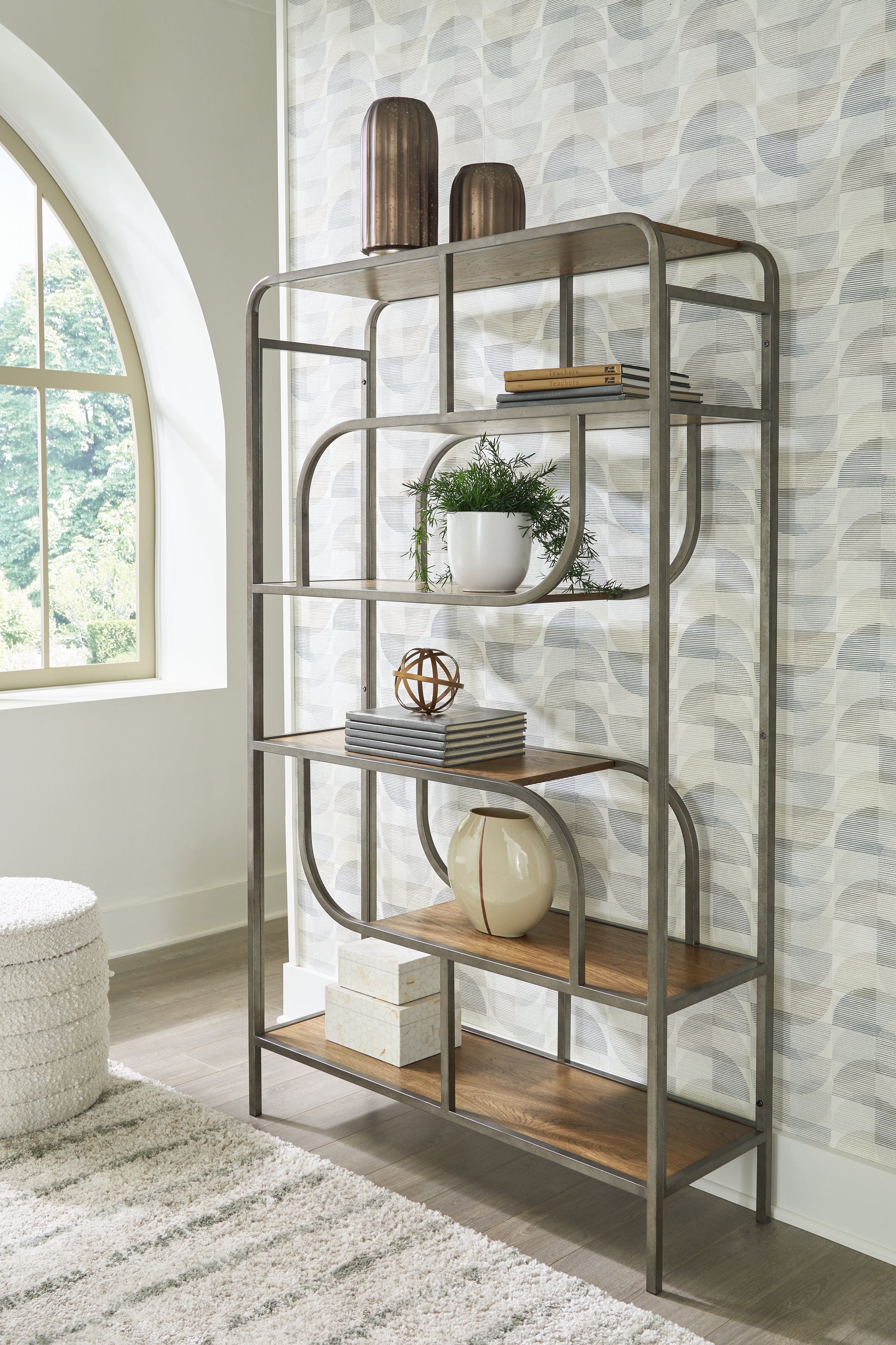Bradenton Furniture Outlet - Ashley Furniture - Jaddon Bookcase - Bookcase / Brown/Antique Silver - A4000587