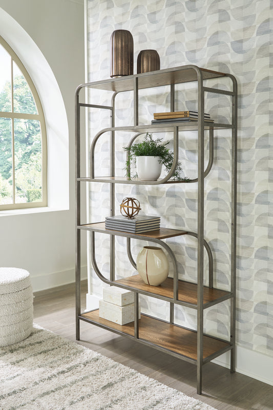 Bradenton Furniture Outlet - Ashley Furniture - Jaddon Bookcase - Bookcase / Brown/Antique Silver - A4000587