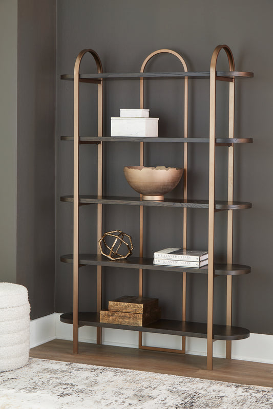Bradenton Furniture Outlet - Ashley Furniture - Brentmour Bookcase - Bookcase / Brown/Gold Finish - A4000589