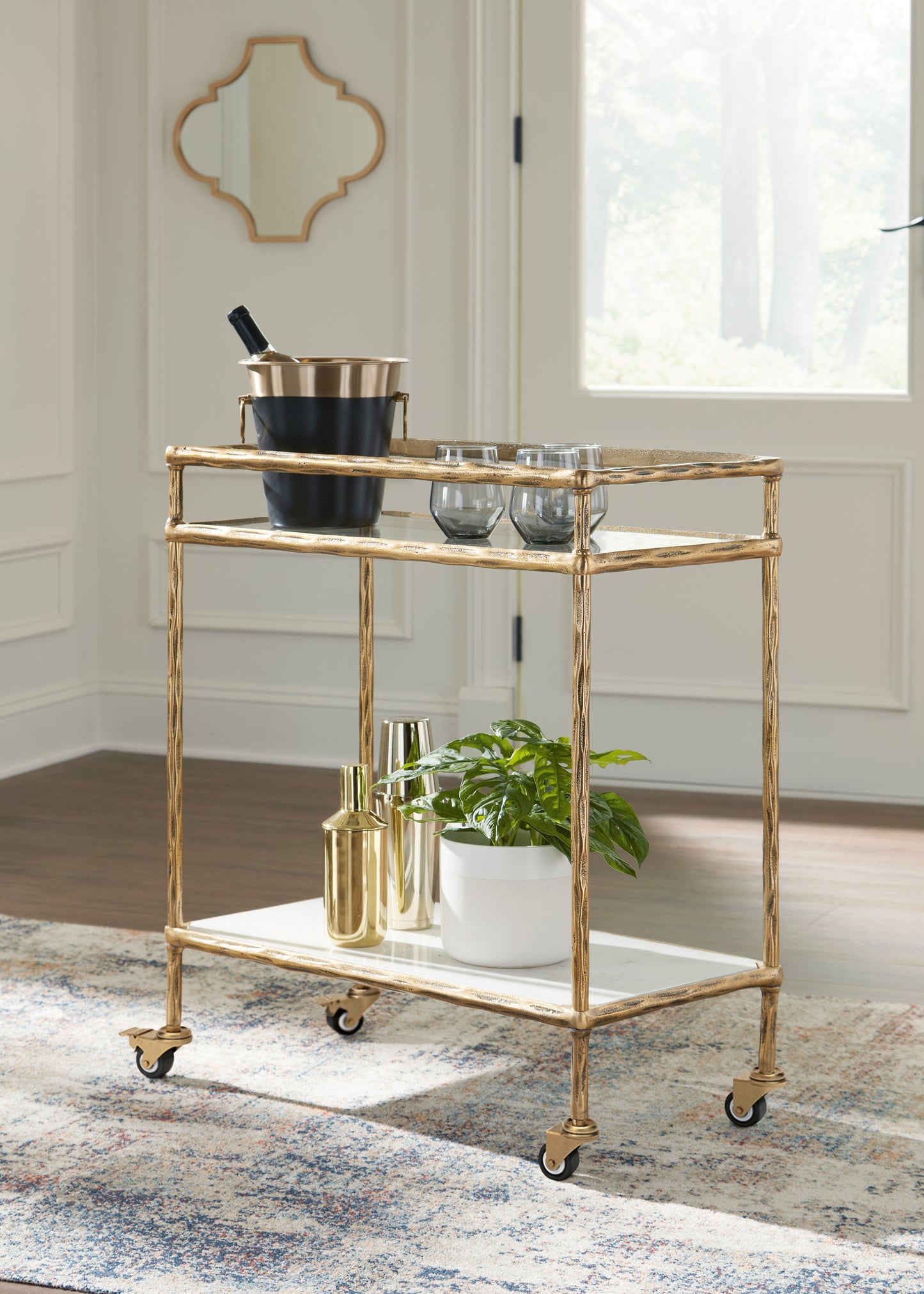 Bradenton Furniture Outlet - Ashley Furniture - Plattfield Bar Cart - Bar Cart / Antique Gold Finish - A4000625