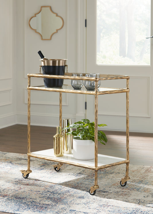Bradenton Furniture Outlet - Ashley Furniture - Plattfield Bar Cart - Bar Cart / Antique Gold Finish - A4000625