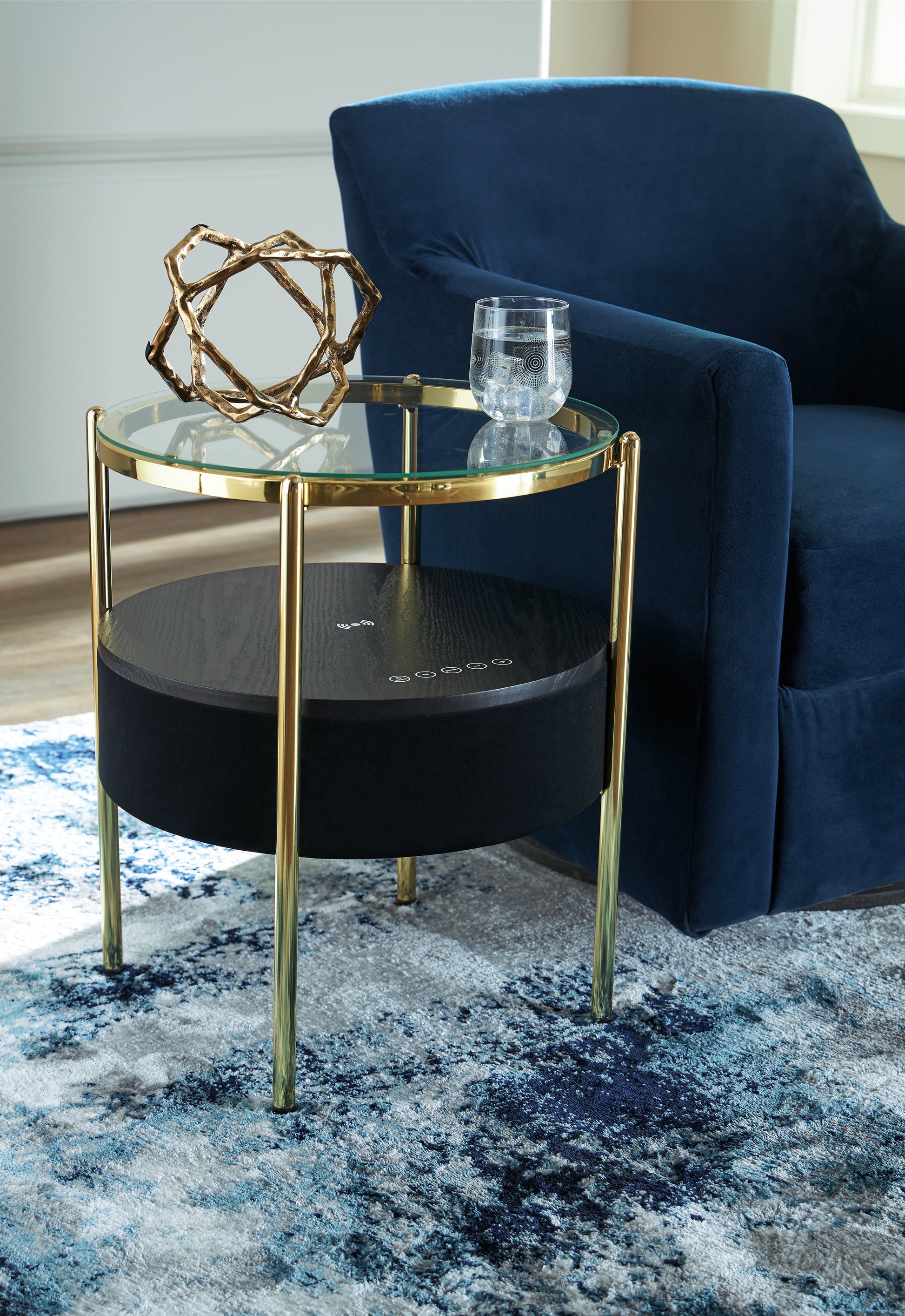 Bradenton Furniture Outlet - Ashley Furniture - Nedman Accent Table with Speaker - Accent Table with Speaker / Black/Gold Finish - A4000669