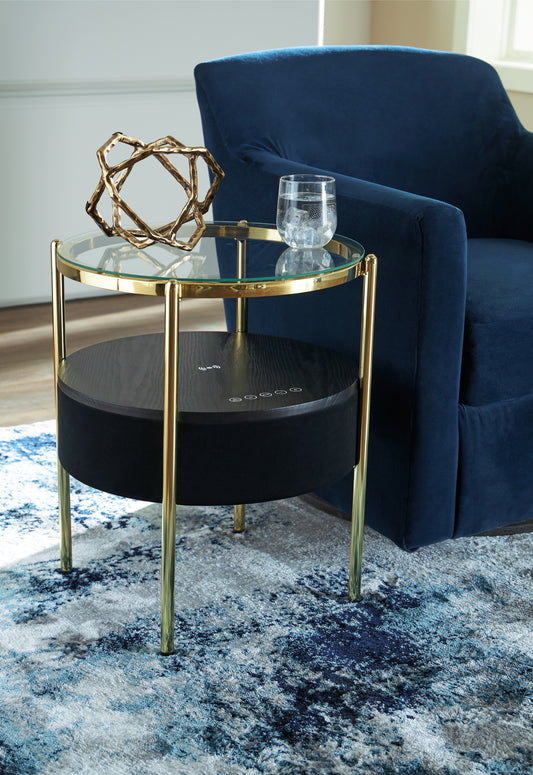 Bradenton Furniture Outlet - Ashley Furniture - Nedman Accent Table with Speaker - Accent Table with Speaker / Black/Gold Finish - A4000669
