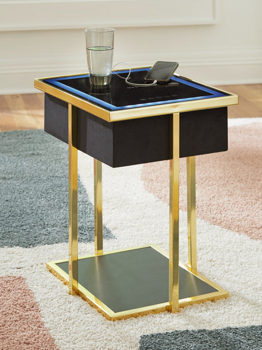 Bradenton Furniture Outlet - Ashley Furniture - Rexwell Accent Table with Speaker - Accent Table with Speaker / Black/Gold Finish - A4000681