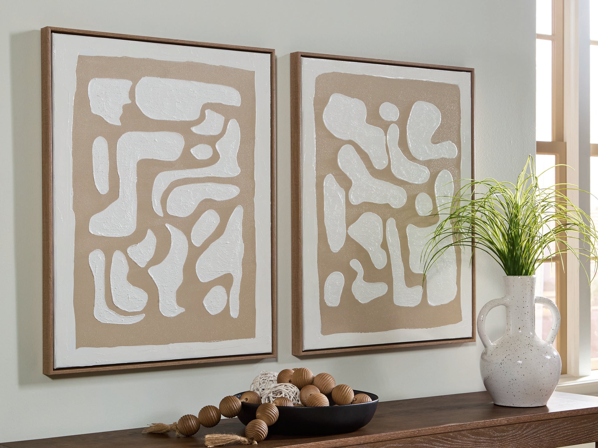 Bradenton Furniture Outlet - Ashley Furniture - Waldett Wall Decor - Wall Art Set (Set of 2) / Beige/White - A8000503