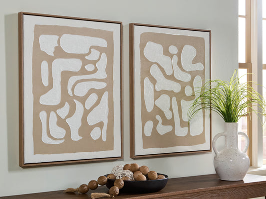 Bradenton Furniture Outlet - Ashley Furniture - Waldett Wall Decor - Wall Art Set (Set of 2) / Beige/White - A8000503