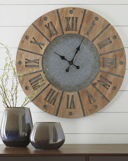 Bradenton Furniture Outlet - Ashley Furniture - Payson Wall Decor - Wall Clock / Antique Gray/Natural - A8010076